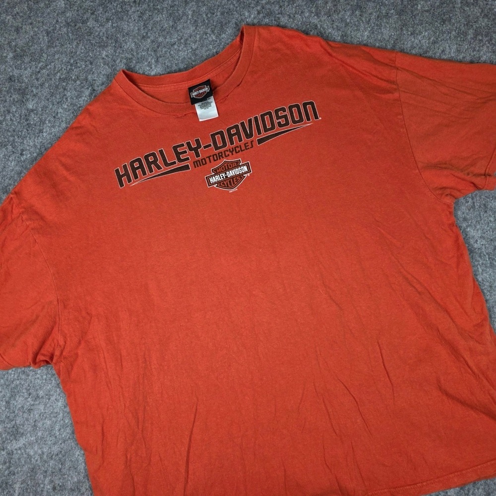 2013 Harley Davidson T-Shirt Bar Shield Logo Mason‎ City Iowa Graphic Orange 3XL